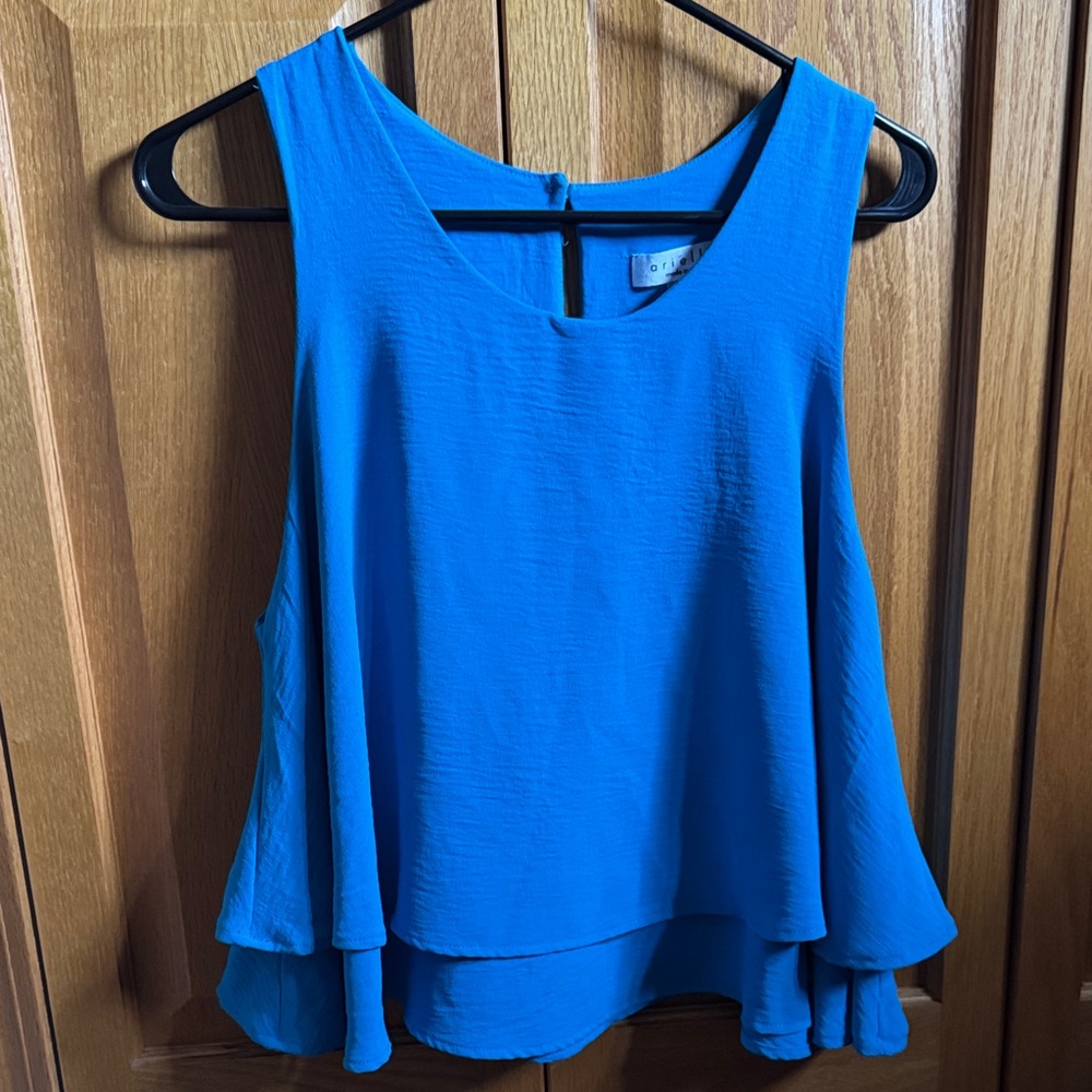 Blue ruffled Tank Top